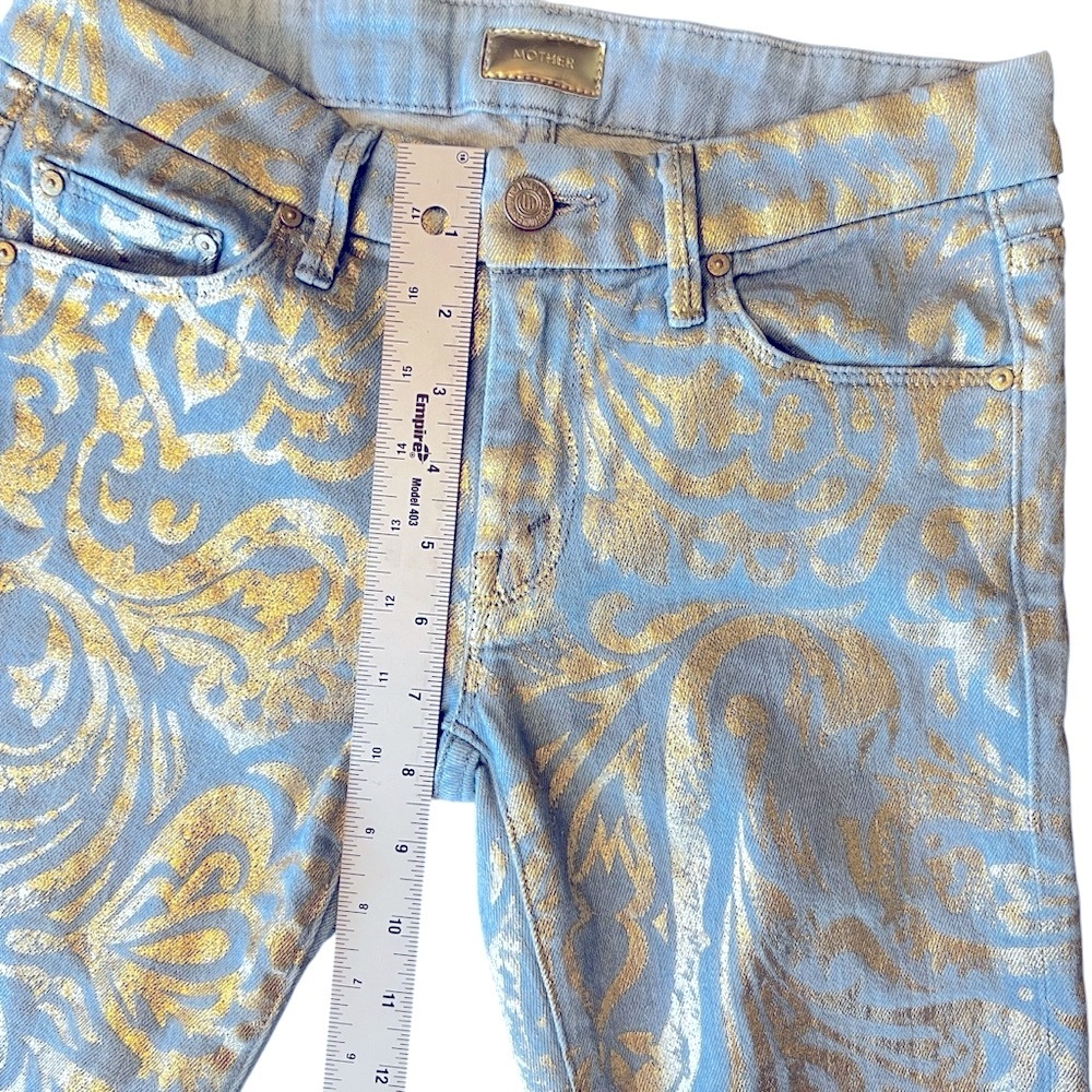 Mother The Looker Gold Rush Baby Gold Stencil  Light Blue Jean Women’s size 26 - Picture 13 of 15